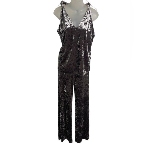Zara Crushed Velvet 2-Piece Set Halter Top & Flare Pants Silver Lounge Size XS - Picture 4 of 8